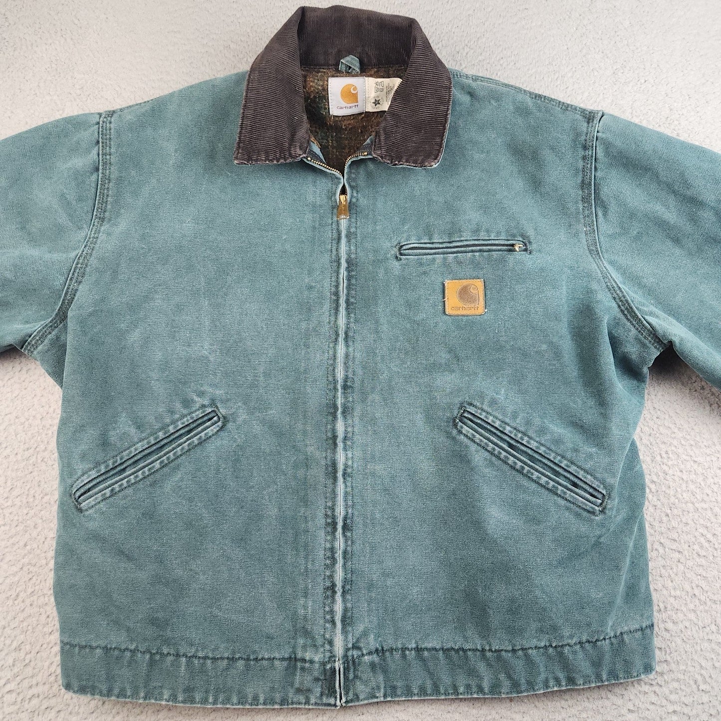 VTG Carhartt Detroit Jacket J43 HTG Hunter Green Large Regular USA Union 1998