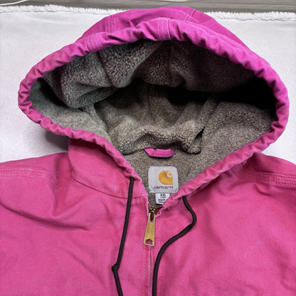 Vintage Carhartt Jacket XXL Pink WJ141 Duck Canvas Quilted Hooded Sherpa Lined