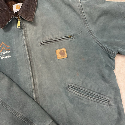 90s large Carhartt Detroit Jacket RARE J43 HTG Hunter Green Plaid Lined