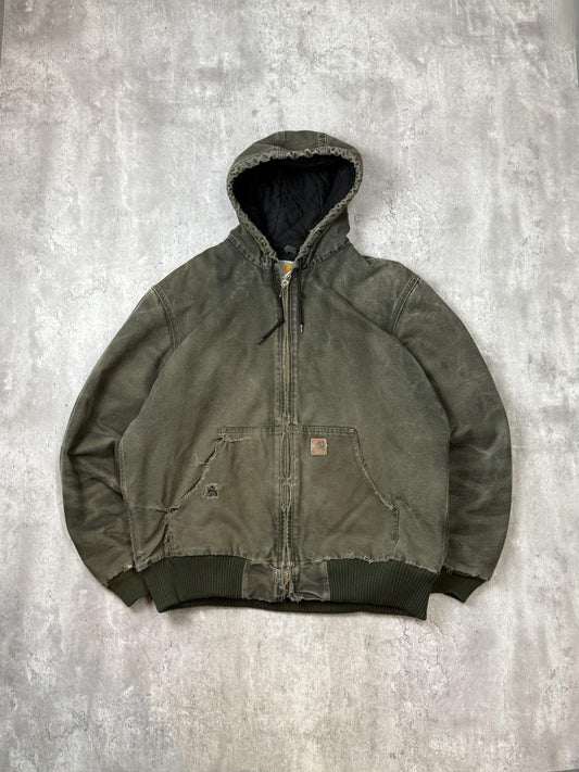 Vintage Carhartt Insulated Canvas Workwear Hooded Active Jacket Size LT