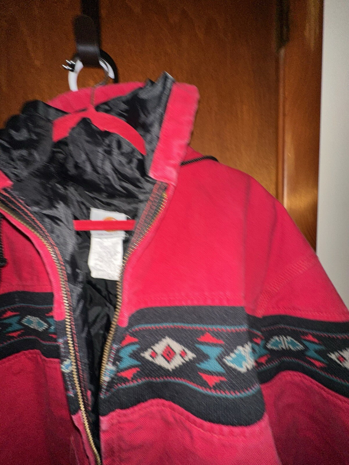 Vintage 90s Carhartt Western Aztec Canvas Hooded Coat Jacket J78RED Mens Sz 2XL