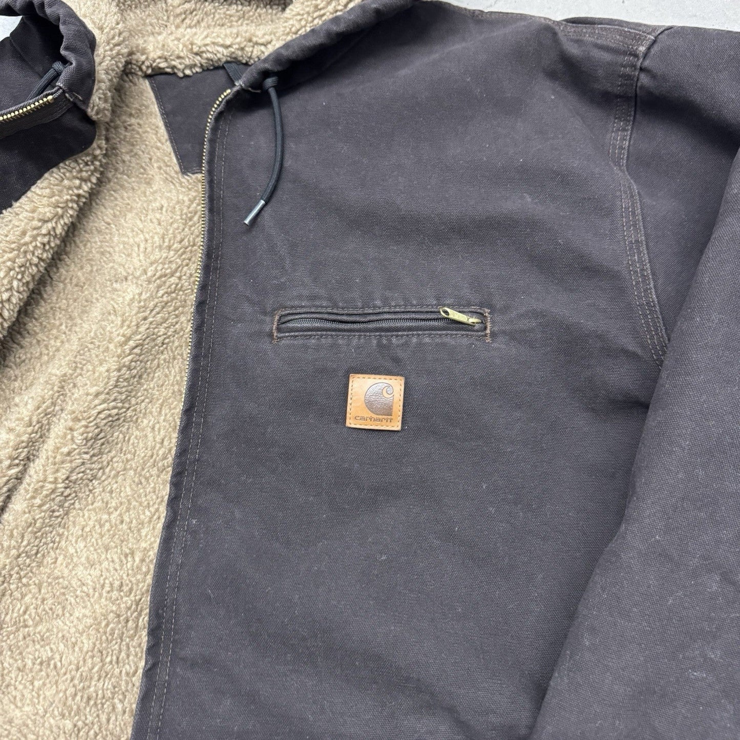 New Vintage Carhartt Detroit Sherpa Lined Hooded Brown Duck Jacket Size 3XL
