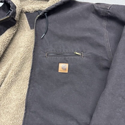 New Vintage Carhartt Detroit Sherpa Lined Hooded Brown Duck Jacket Size 3XL