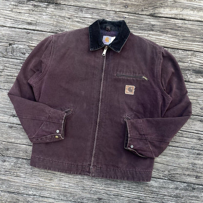 vintage carhartt j43 brg sandstone detroit jacket in burgundy size medium