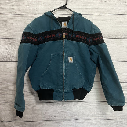 Vintage Carhartt Aztec Santa Fe Jacket Size Medium Teal JQ041 Faded Rare Lined