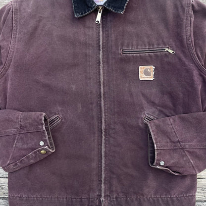 vintage carhartt j43 brg sandstone detroit jacket in burgundy size medium