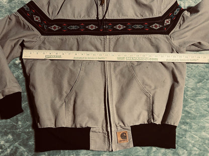 Vintage 90’s Men’s Carhartt Aztec Gray Hooded Jacket J78 CMT Southwestern Sz XL