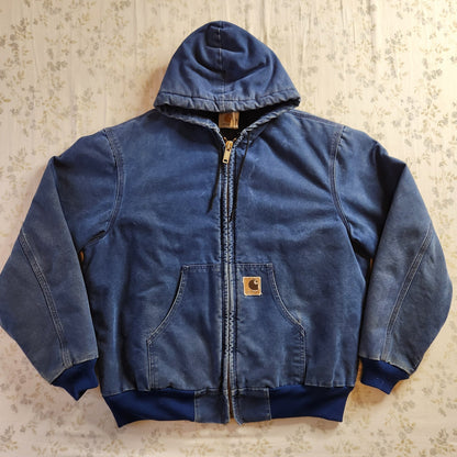 Vintage Carhartt Mens L Duck Blue J68 BLU Hooded Canvas Work Insulated Jacket