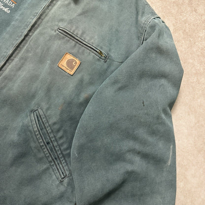 90s large Carhartt Detroit Jacket RARE J43 HTG Hunter Green Plaid Lined