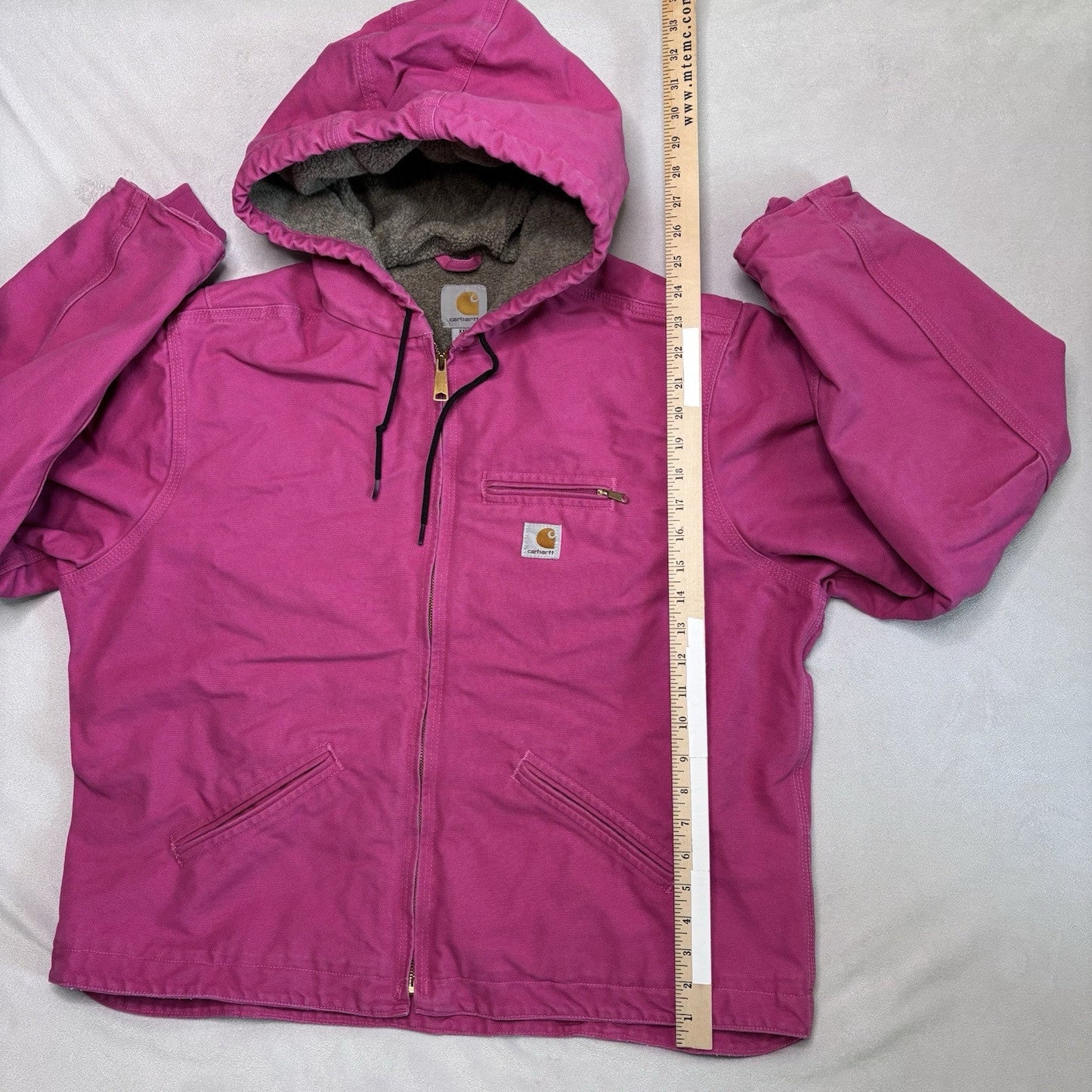 Vintage Carhartt Jacket XXL Pink WJ141 Duck Canvas Quilted Hooded Sherpa Lined