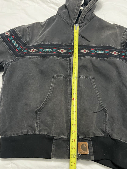 Vintage Carhartt Jacket Mens Large Gray Hooded Aztec Faded 90s  Sz Large