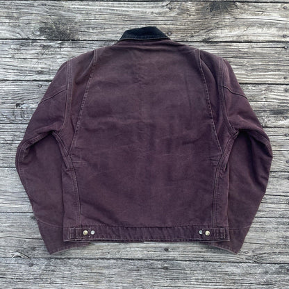vintage carhartt j43 brg sandstone detroit jacket in burgundy size medium
