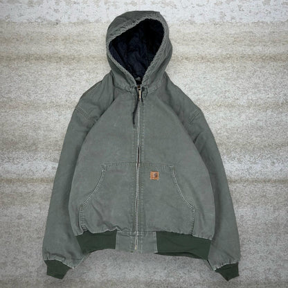 Vintage Carhartt Jacket L Sage Green Cotton Canvas Insulated Hooded Full Zip 90s