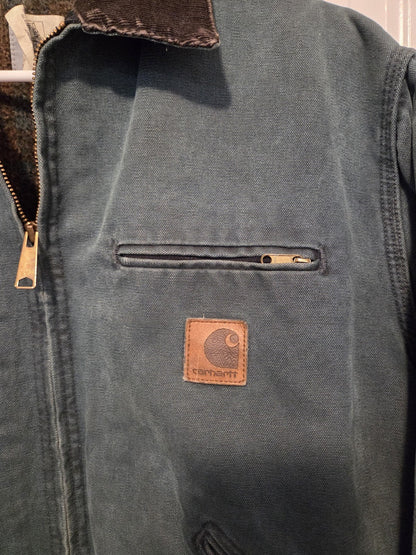 Vintage Carhartt Detroit Jacket J43 HTG Mens L Green Plaid Lined Y2K