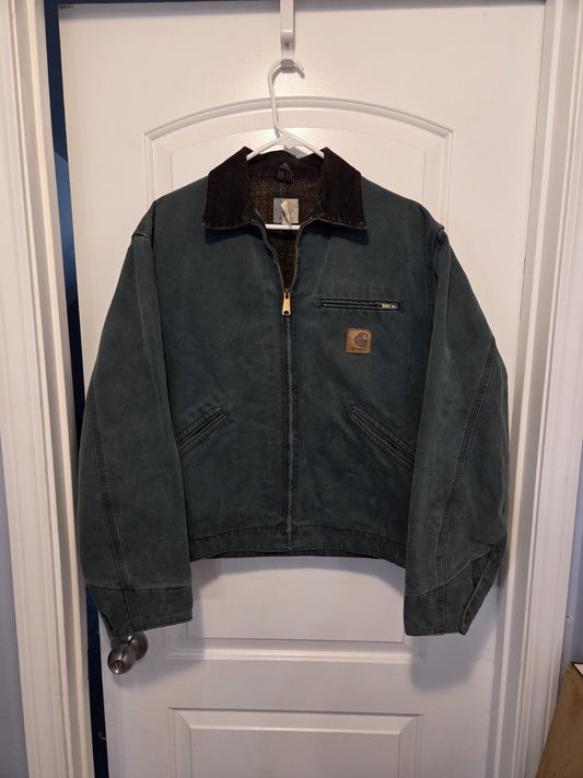 Vintage Carhartt Detroit Jacket J43 HTG Mens L Green Plaid Lined Y2K