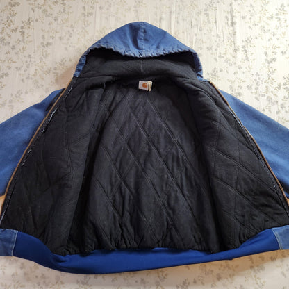Vintage Carhartt Mens L Duck Blue J68 BLU Hooded Canvas Work Insulated Jacket