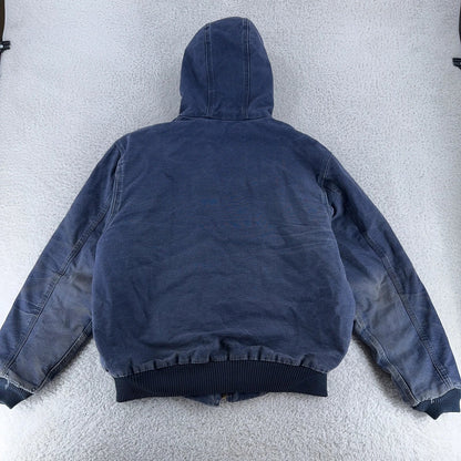 Carhartt Jacket Mens Large Blue Hooded Full Zip Workwear Faded Lined 376-20 duck