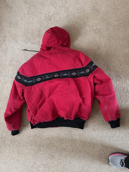 Vintage 90s Carhartt Western Aztec Canvas Hooded Coat Jacket J78RED Mens Sz 2XL