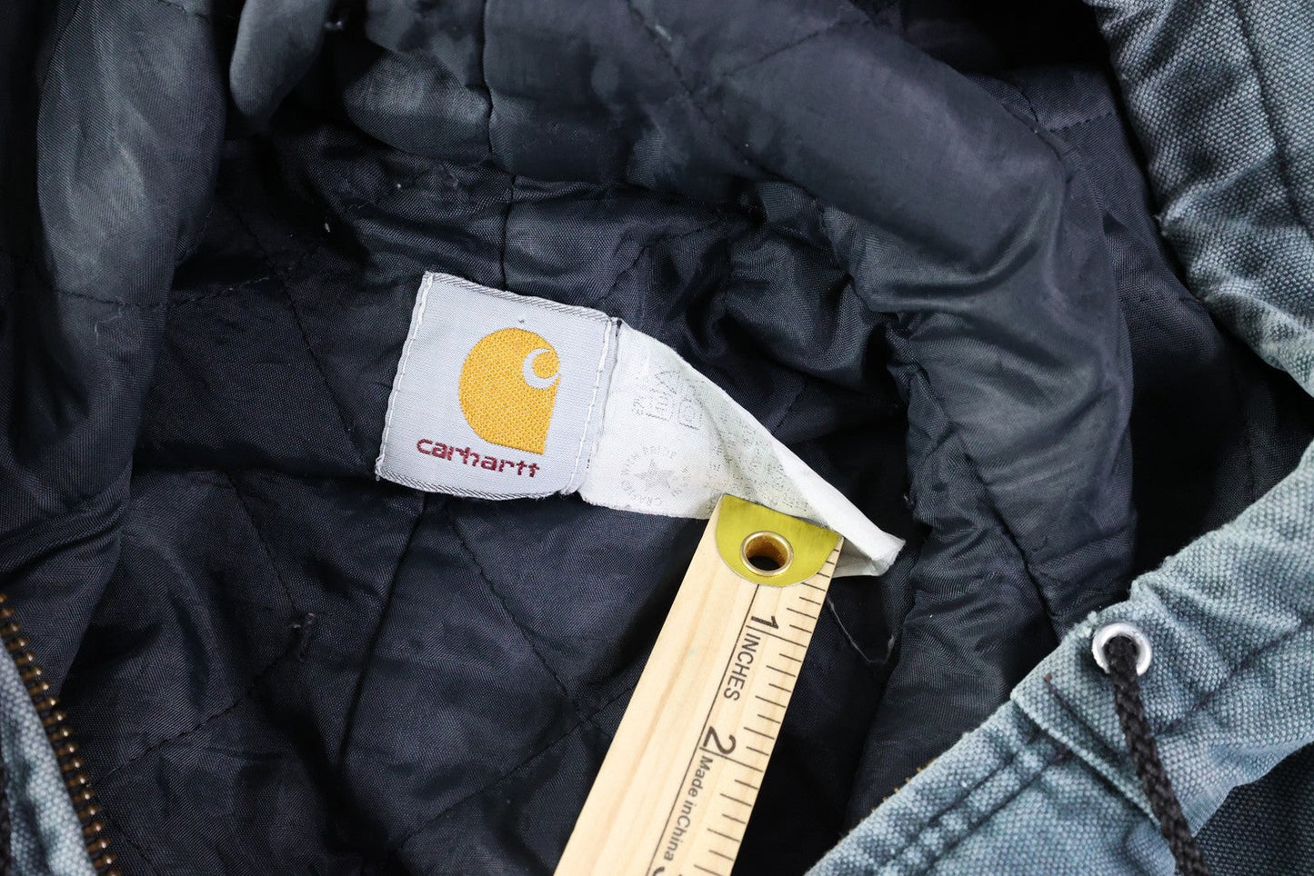 Vintage Carhartt Jacket Mens Large Blue Hooded Workwear Faded Distressed Chore