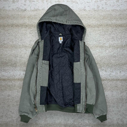 Vintage Carhartt Jacket L Sage Green Cotton Canvas Insulated Hooded Full Zip 90s