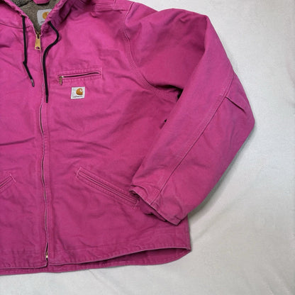 Vintage Carhartt Jacket XXL Pink WJ141 Duck Canvas Quilted Hooded Sherpa Lined