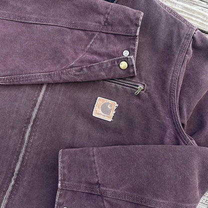 vintage carhartt j43 brg sandstone detroit jacket in burgundy size medium