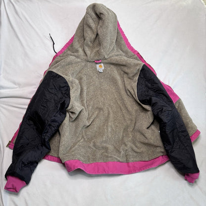 Vintage Carhartt Jacket XXL Pink WJ141 Duck Canvas Quilted Hooded Sherpa Lined
