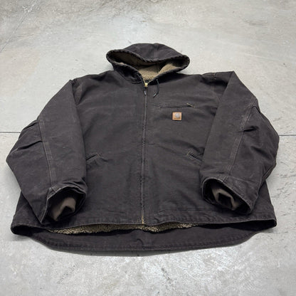 New Vintage Carhartt Detroit Sherpa Lined Hooded Brown Duck Jacket Size 3XL