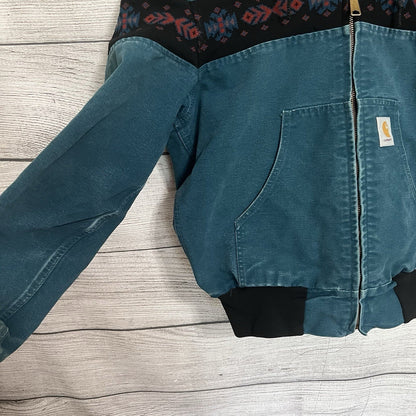 Vintage Carhartt Aztec Santa Fe Jacket Size Medium Teal JQ041 Faded Rare Lined
