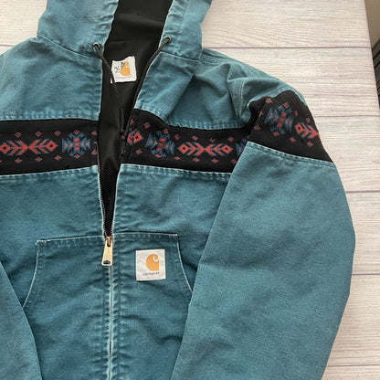 Vintage Carhartt Aztec Santa Fe Jacket Size Medium Teal JQ041 Faded Rare Lined