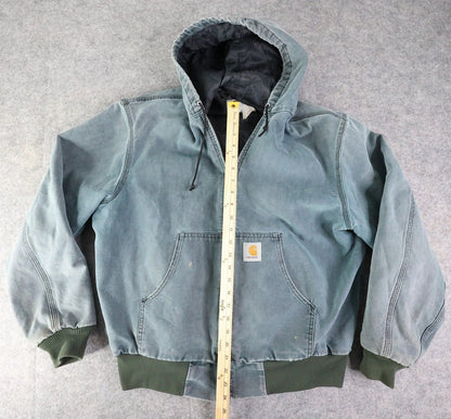 Vintage Carhartt Jacket Mens Large Blue Hooded Workwear Faded Distressed Chore