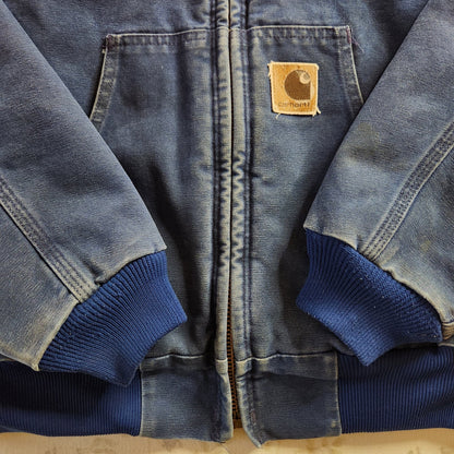 Vintage Carhartt Mens L Duck Blue J68 BLU Hooded Canvas Work Insulated Jacket