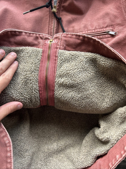 Vintage Carhartt WJ141 VRS rust red Jacket Sherpa Lined Hooded Womens Small RARE
