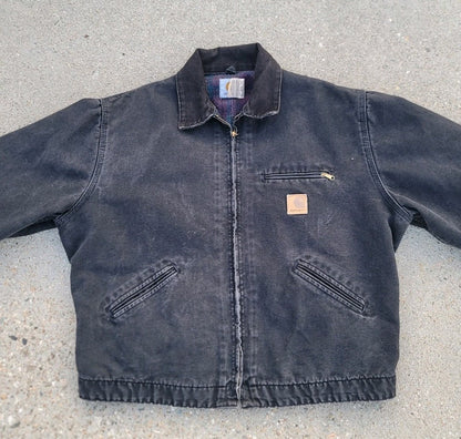 Vintage Carhartt J43 ONX Onyx Black Sandstone Detroit Jacket sz XL Blanket Lined