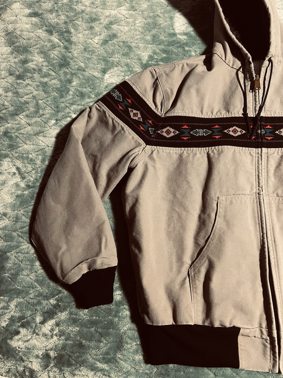 Vintage 90’s Men’s Carhartt Aztec Gray Hooded Jacket J78 CMT Southwestern Sz XL