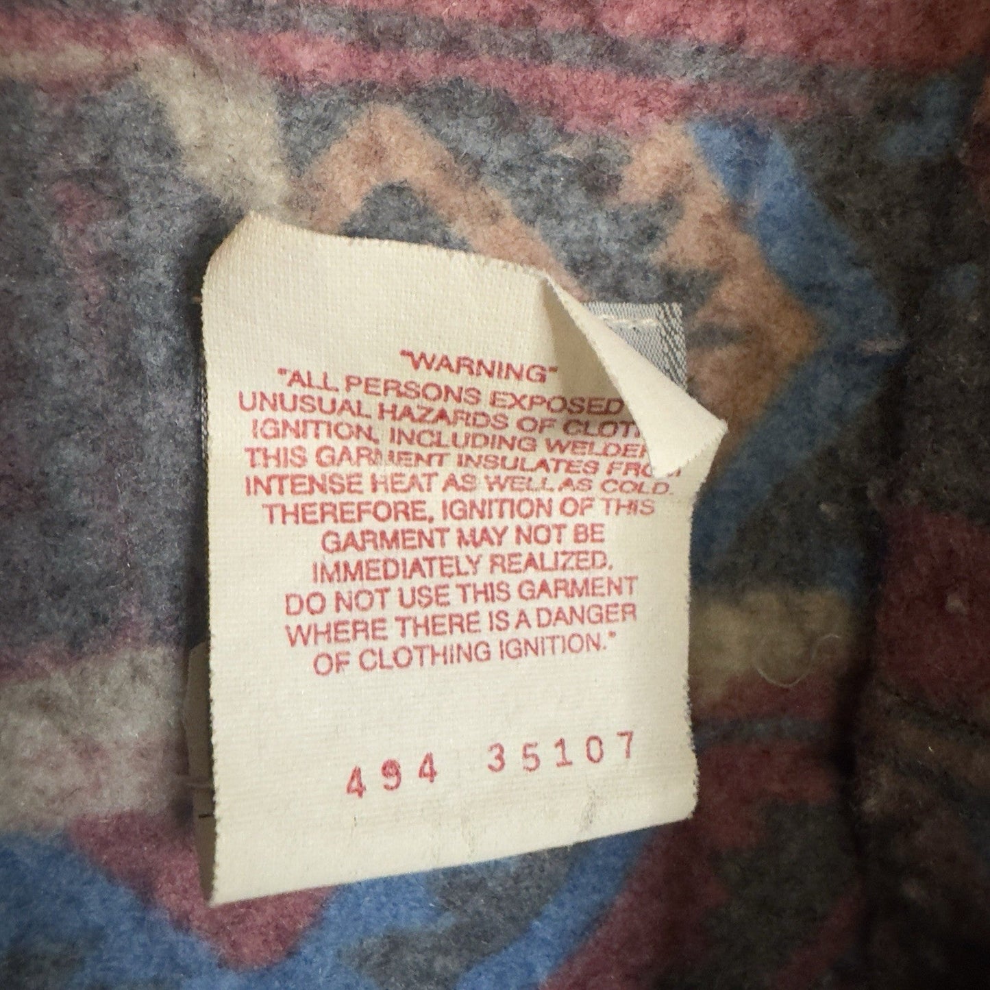 Vtg Carhartt Aztec Blanket Lined Denim Hooded Work Jacket Size Medium Workwear