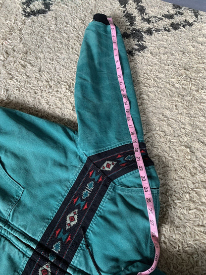 Vintage Carhartt Aztec Santa Fe Style Hooded Jacket Teal Aqua Medium J79 AQU