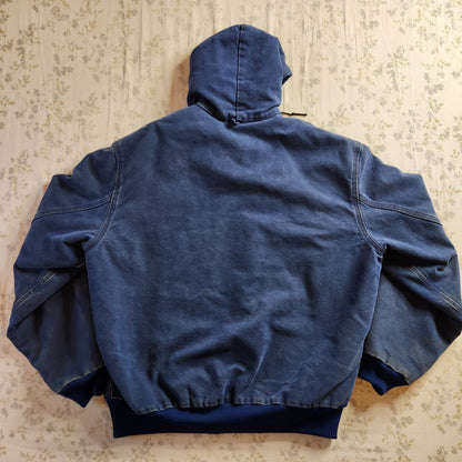 Vintage Carhartt Mens L Duck Blue J68 BLU Hooded Canvas Work Insulated Jacket