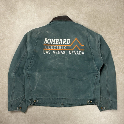90s large Carhartt Detroit Jacket RARE J43 HTG Hunter Green Plaid Lined