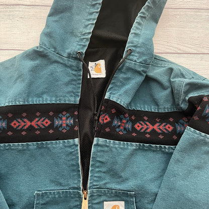 Vintage Carhartt Aztec Santa Fe Jacket Size Medium Teal JQ041 Faded Rare Lined