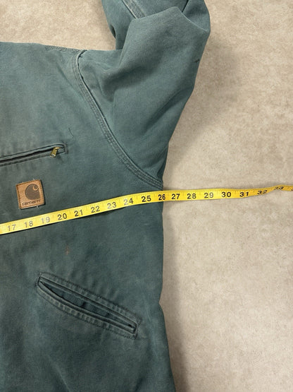 90s large Carhartt Detroit Jacket RARE J43 HTG Hunter Green Plaid Lined