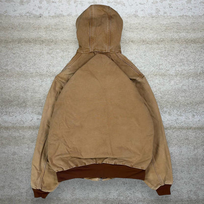 Vintage Carhartt Jacket M Tan Cotton Canvas Mesh Lined Union Made in USA Hooded Full Zip 90s