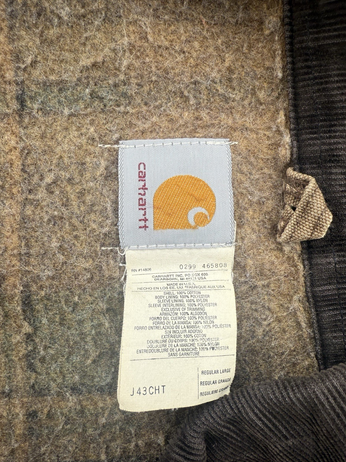 Vintage 90s J43 CHT Brown Carhartt Detroit Jacket Size L Made In USA