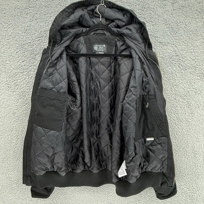 Vintage Carhartt Mens Black Canvas Quilted Coat Hooded Jacket J130-M Size Medium