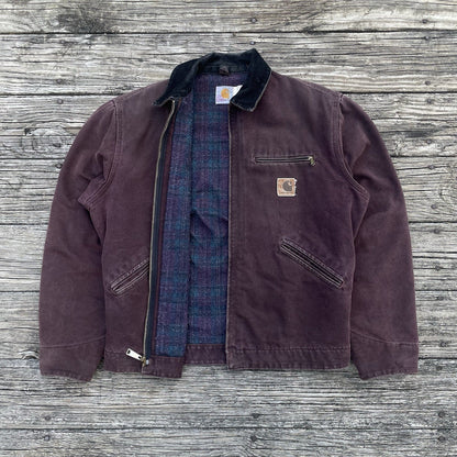 vintage carhartt j43 brg sandstone detroit jacket in burgundy size medium