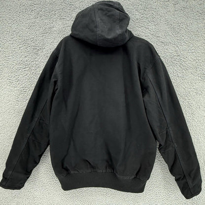 Vintage Carhartt Mens Black Canvas Quilted Coat Hooded Jacket J130-M Size Medium