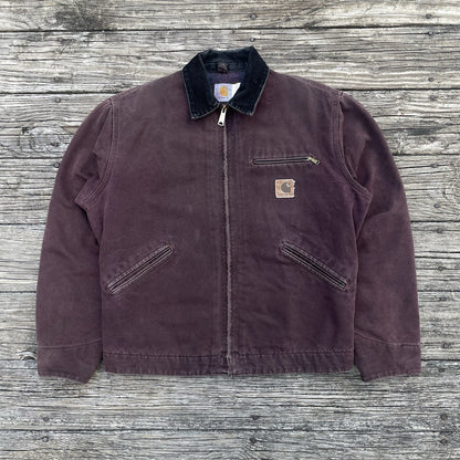 vintage carhartt j43 brg sandstone detroit jacket in burgundy size medium