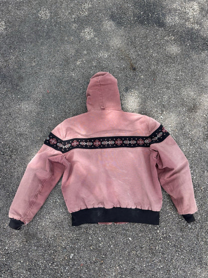 Vtg 90s Carhartt Aztec Hooded Jacket JR0136 Redwood XL Southwest Thermal Lined