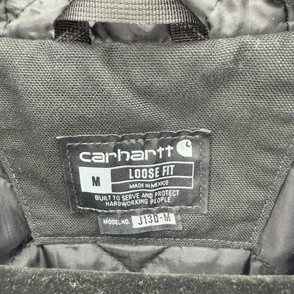 Vintage Carhartt Mens Black Canvas Quilted Coat Hooded Jacket J130-M Size Medium