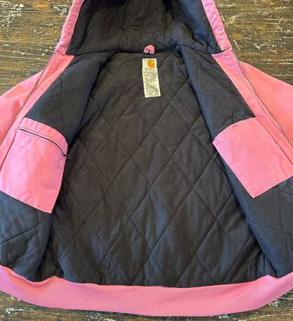 Carhartt Active Jacket Quilt Lined Women’s S WJ130 PKR Pink Rose Hooded Canvas
